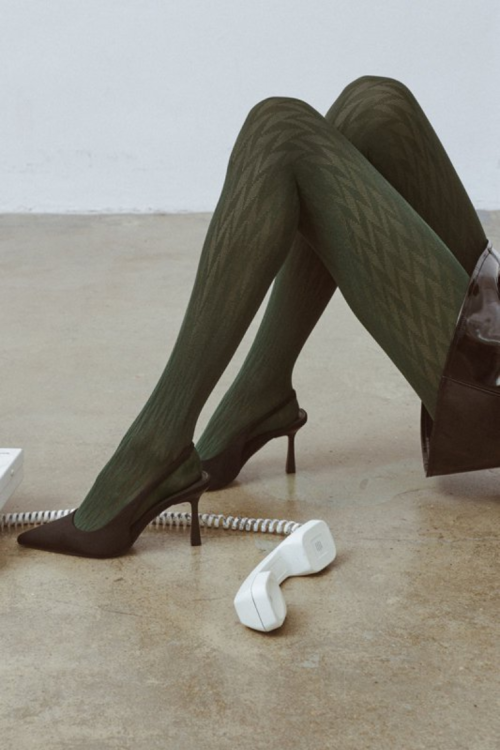 Rajstopy wzorzyste w kolorze butelkowej zieleni Reyna