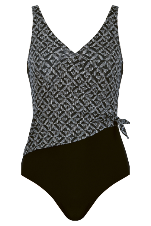 Modelujący kostium kąpielowy jednoczęściowy z kopertowym wiązaniem z przodu