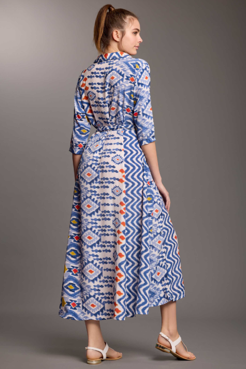 Długa sukienka maxi koszulowa z rękawem do łokcia