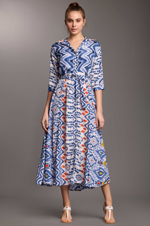 Długa sukienka maxi koszulowa z rękawem do łokcia