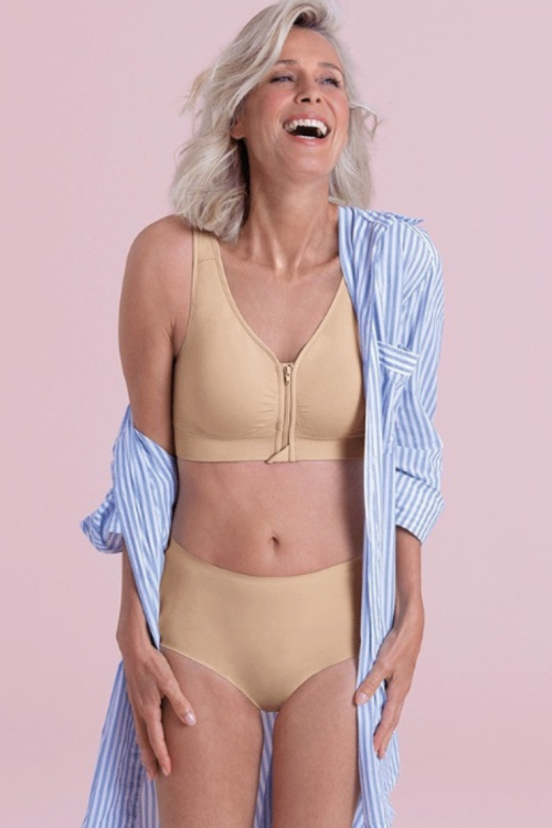 Biustonosz top zapinany przodem beżowy