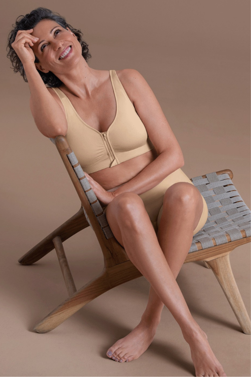 Biustonosz top zapinany przodem beżowy