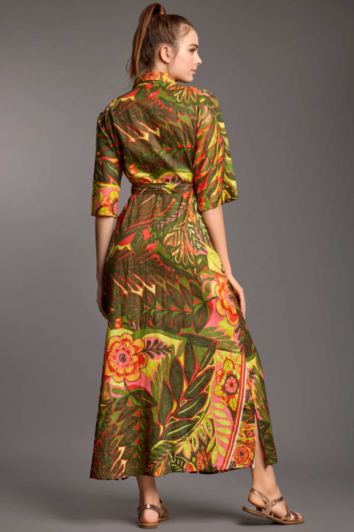 Długa sukienka koszulowa bawełniana z rękawem do łokcia