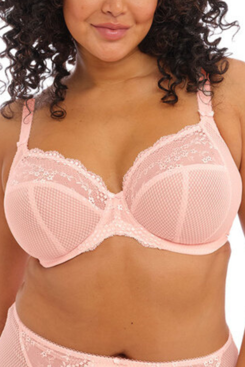 Miękki pudrowo różowy biustonosz na fiszbinie typu plunge