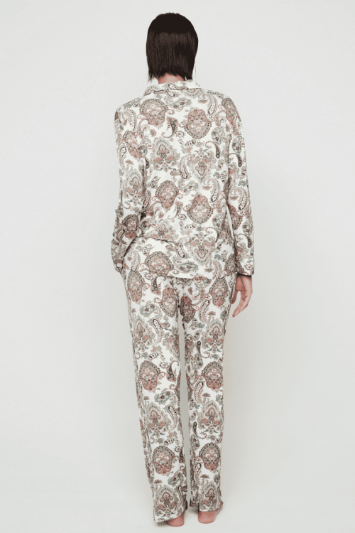 Piżama z długim rękawem i koszulową bluzką z tkaniny bambusowej