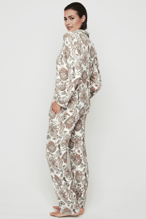 Piżama z długim rękawem i koszulową bluzką z tkaniny bambusowej