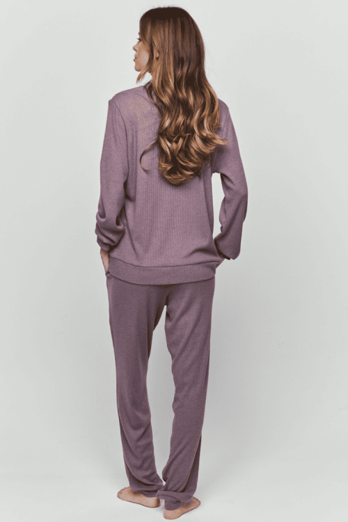 Komplet damski lub piżama z dzianiny w kolorze malwy