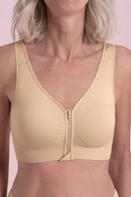 Biustonosz top zapinany przodem beżowy