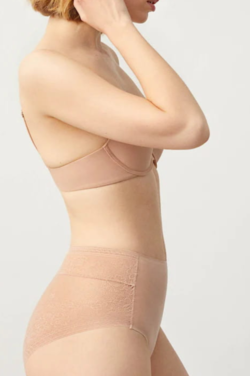 Wysokie bezszwowe figi z koronką beżowe 19191