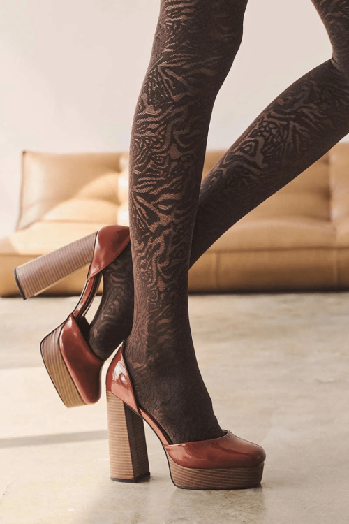 Wzorzyste rajstopy w kolorze kawy Cameo