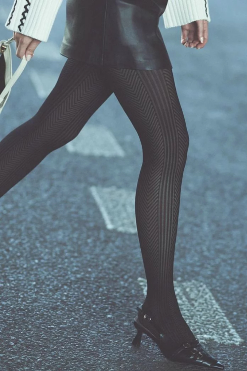 60 DEN Czarne rajstopy z geometrycznym wzorem Mavis