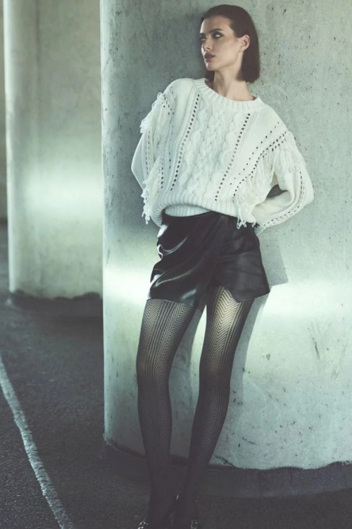 60 DEN Czarne rajstopy z geometrycznym wzorem Mavis