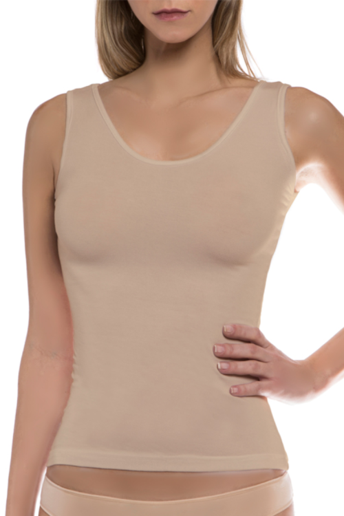 Podkoszulek bawełniany na szerokim ramiączku beżowy