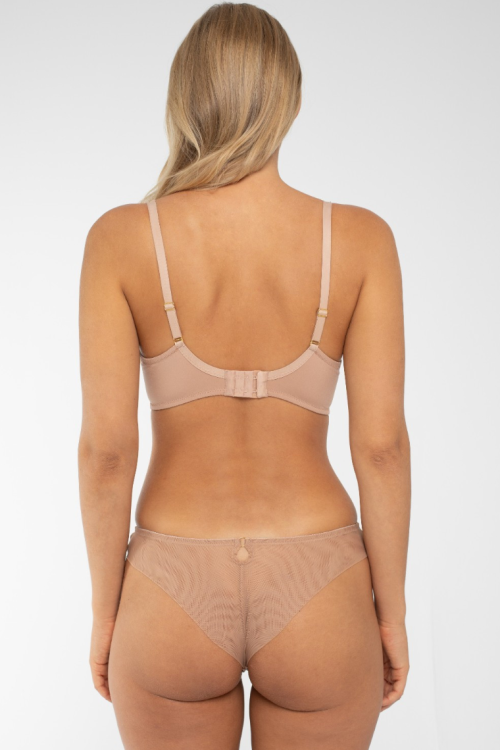 Miękki biustonosz na fiszbinie z ozdobnym haftem beżowy