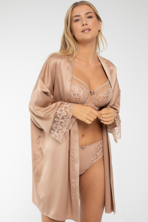 Miękki biustonosz na fiszbinie z ozdobnym haftem beżowy