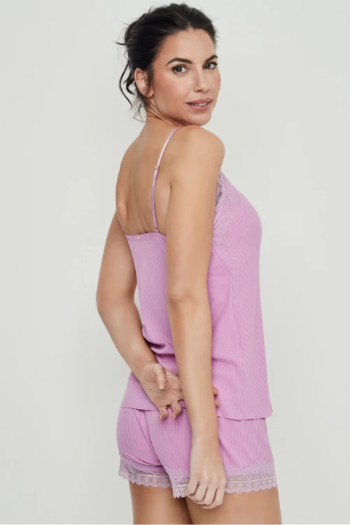 Wiskozowa letnia piżama prążkowana z miseczkami lawendowa