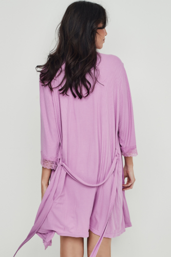 VERA Wiskozowy szlafrok damski prążkowany lawendowy