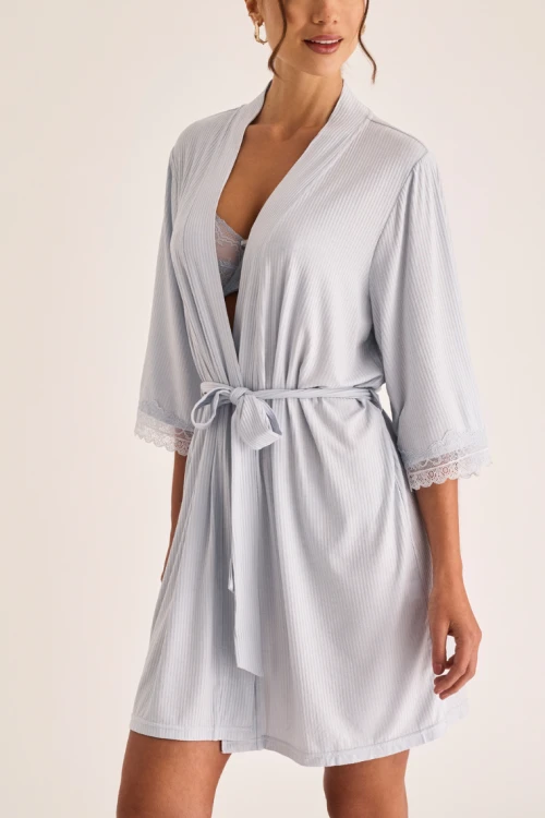 VERA Wiskozowy szlafrok damski prążkowany