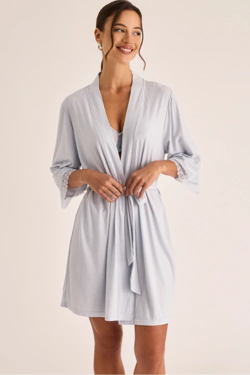 VERA Wiskozowy szlafrok damski prążkowany