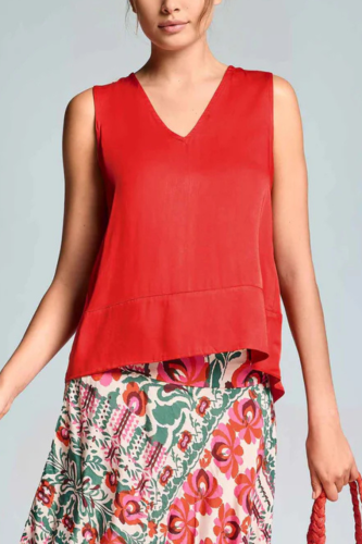 Wiskozowa bluzka damska bez rękawów czerwona