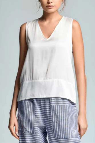 Wiskozowa bluzka damska bez rękawów biała