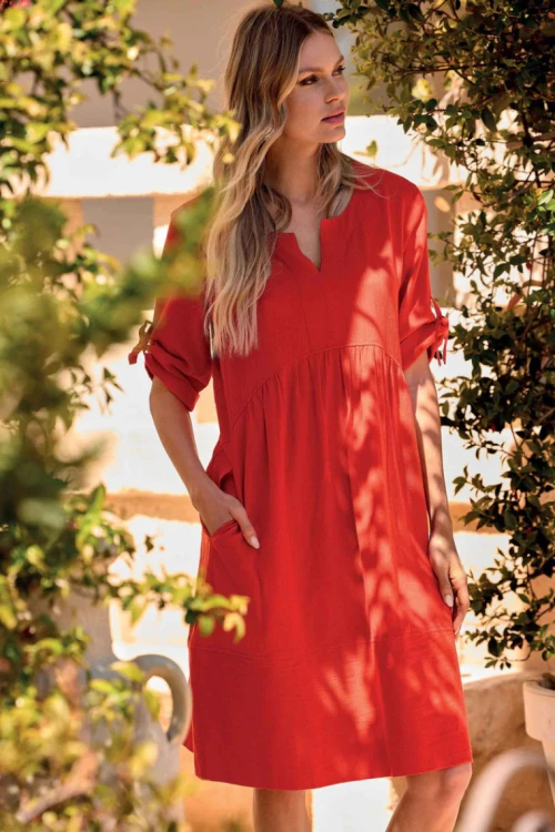 Sukienka midi z bawełny i lnu