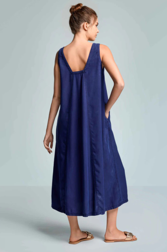 Sukienka maxi bez rękawów z Tencelu granatowa