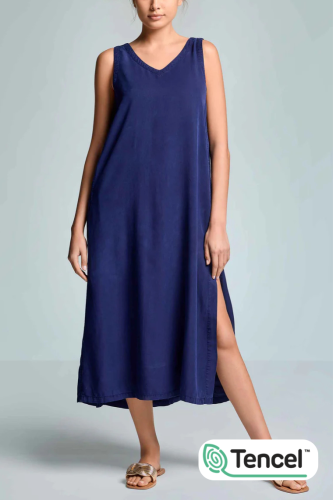 Sukienka maxi bez rękawów z Tencelu granatowa