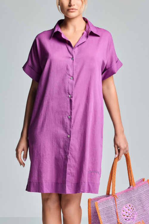 Bawełniana sukienka koszulowa z krótkim rękawem