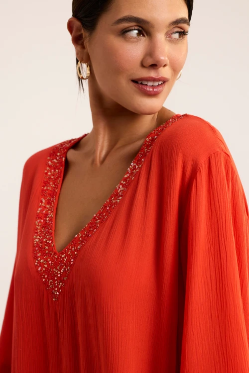 Wiskozowa sukienka z rękawem do łokcia