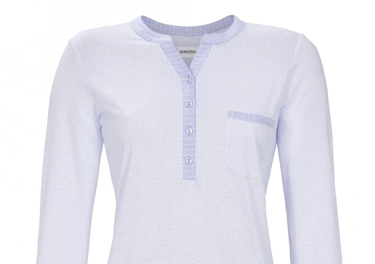 Koszula nocna z długim rękawem i stójką niebieska