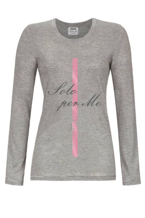 SOLO Bluzka damska z aplikacją i długim rękawem szara