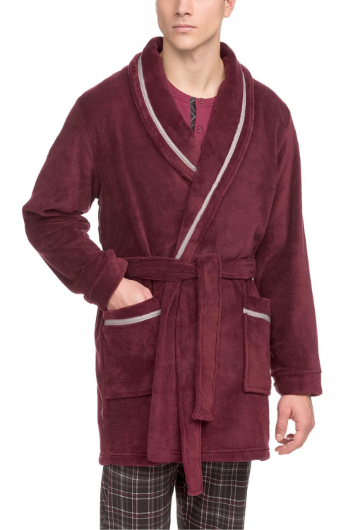 Szlafrok męski krótki wiązany bordowy