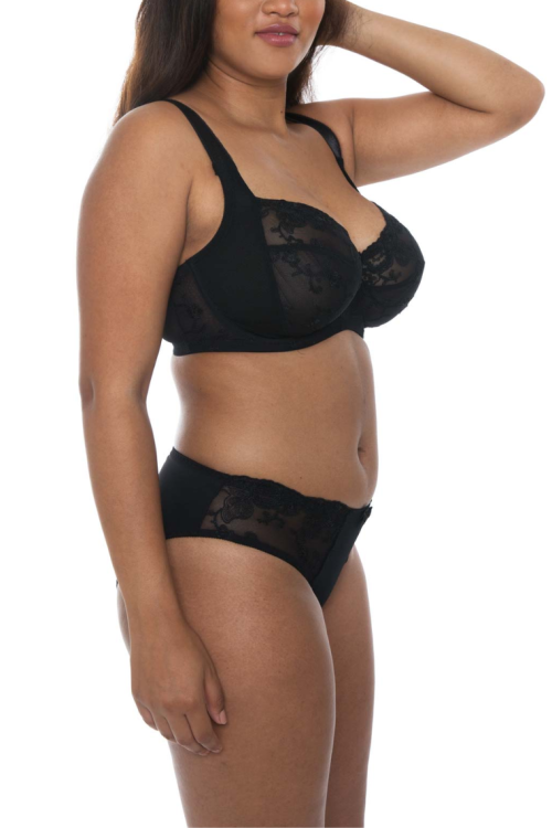 Miękki biustonosz na fiszbinie z haftowanego tiulu czarny