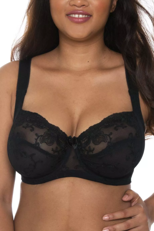 Miękki biustonosz na fiszbinie z haftowanego tiulu czarny