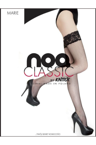 Pończochy samonośne kabaretki czarne z koronką Marie